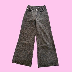 12th Tribe Brown Leopard Wide Leg Jeans